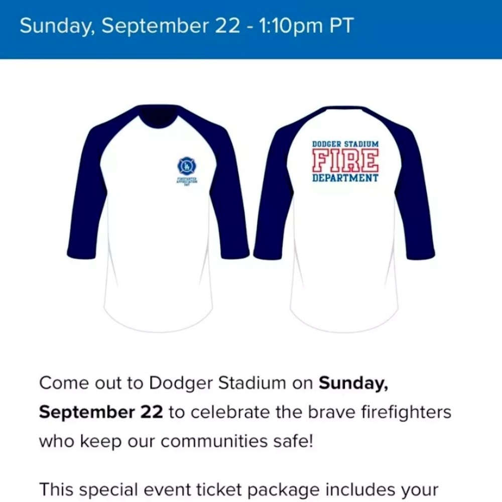 LA DODGERS “ FIREFIGHTER APPRECIATION NIGHT” SHIRT IN SIZE M 2024